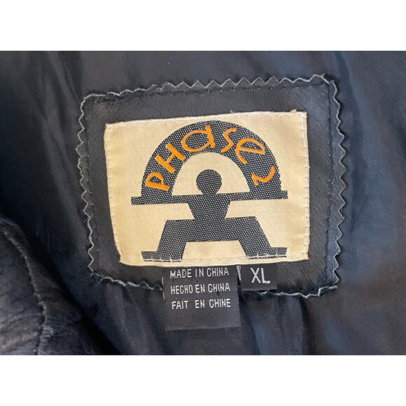 VINTAGE Phase 2 Leather Jacket Mens XL Black Bomber Riding Motorcycle Phase 2 - Picture 8 of 13